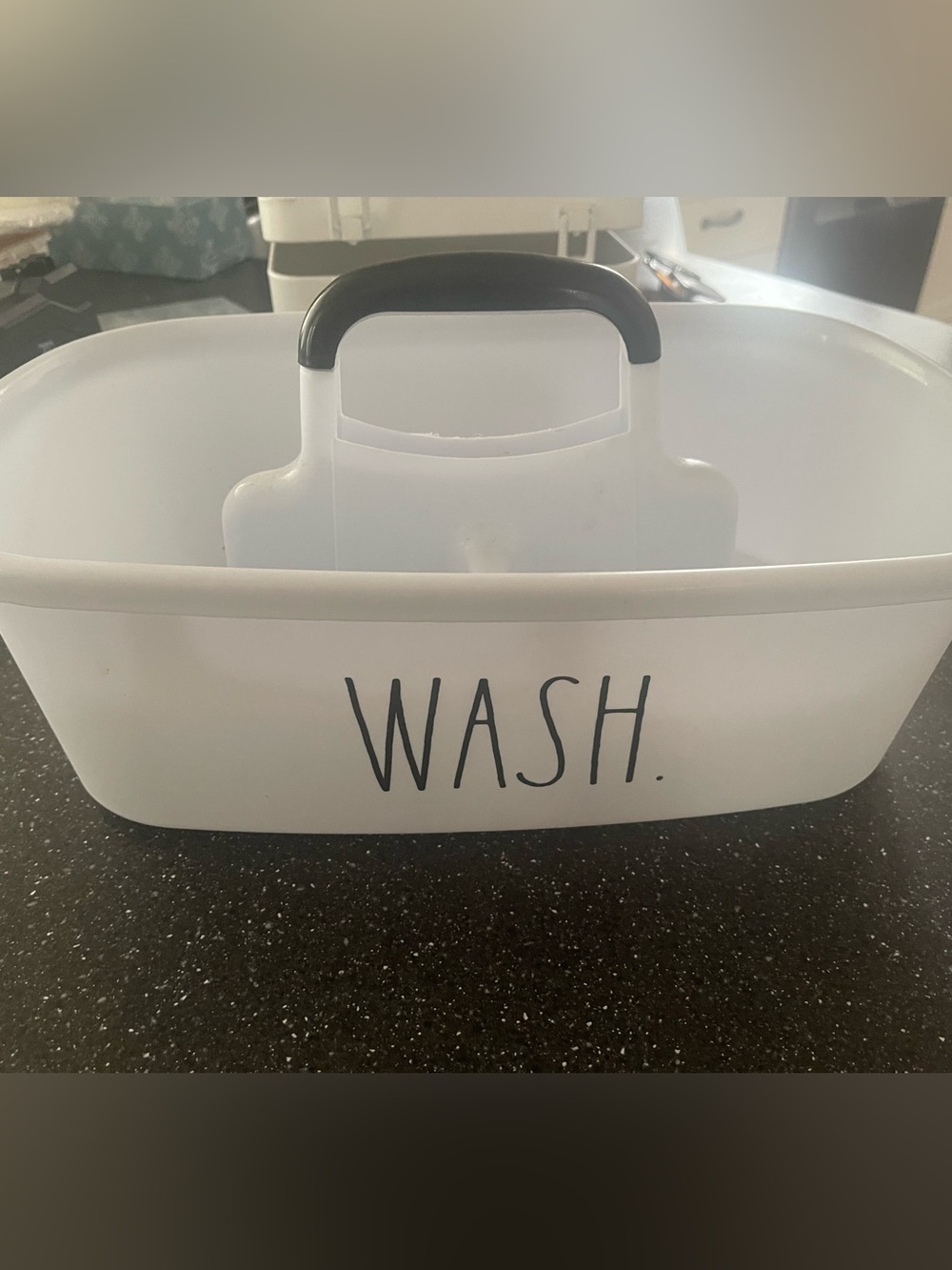 Rae Dunn White WASH Caddy with Black Handle - WASH
